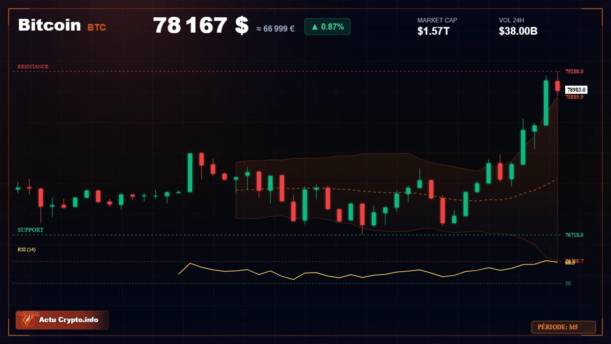 Analyse technique du cours Bitcoin (BTC) avec données de marché récentes