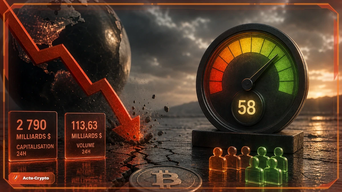 La capitalisation recule, le sentiment reste positif à 58 — marché crypto